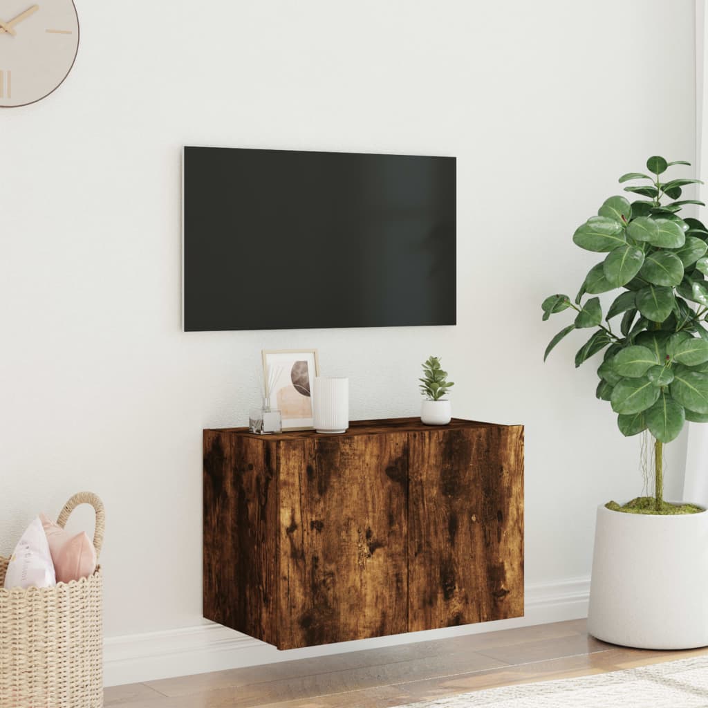 vidaXL Comodă TV de perete cu lumini LED, stejar fumuriu, 60x35x41 cm vidaXL Comodă TV de perete cu lumini LED, stejar fumuriu, 60x35x41 cm