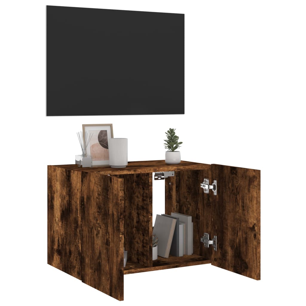 vidaXL Comodă TV de perete cu lumini LED, stejar fumuriu, 60x35x41 cm vidaXL Comodă TV de perete cu lumini LED, stejar fumuriu, 60x35x41 cm