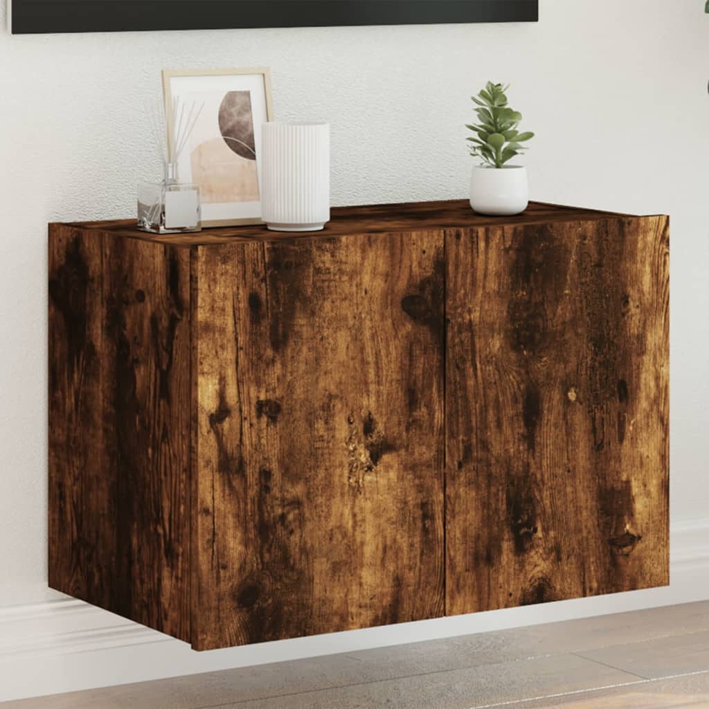 vidaXL Comodă TV de perete cu lumini LED, stejar fumuriu, 60x35x41 cm vidaXL Comodă TV de perete cu lumini LED, stejar fumuriu, 60x35x41 cm