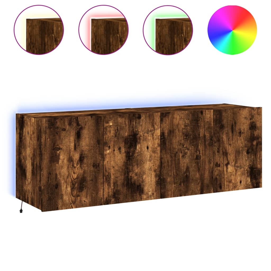 vidaXL Comodă TV de perete cu LED, 2 buc. stejar fumuriu, 60x35x41 cm vidaXL Comodă TV de perete cu LED, 2 buc. stejar fumuriu, 60x35x41 cm