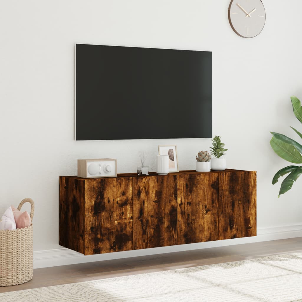 vidaXL Comodă TV de perete cu LED, 2 buc. stejar fumuriu, 60x35x41 cm vidaXL Comodă TV de perete cu LED, 2 buc. stejar fumuriu, 60x35x41 cm