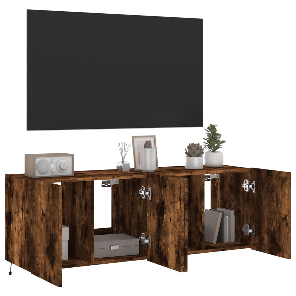 vidaXL Comodă TV de perete cu LED, 2 buc. stejar fumuriu, 60x35x41 cm vidaXL Comodă TV de perete cu LED, 2 buc. stejar fumuriu, 60x35x41 cm