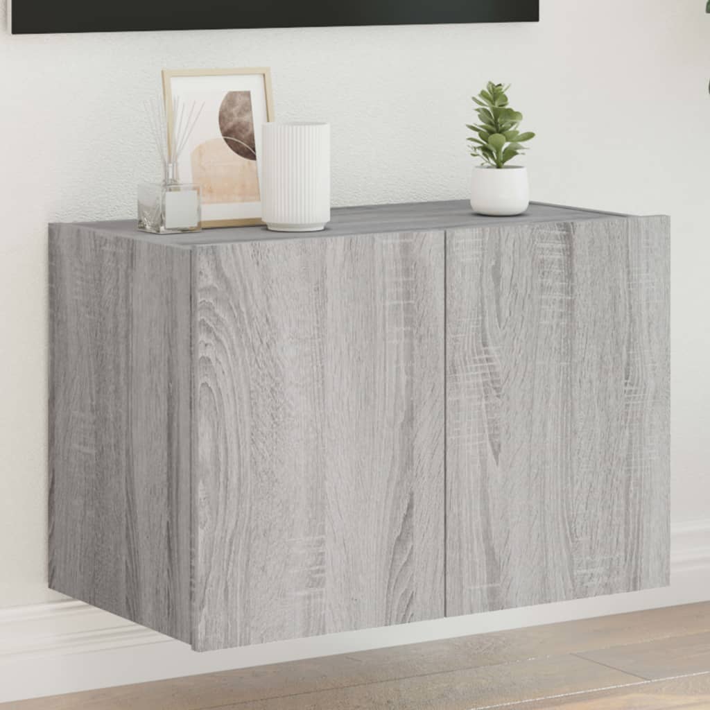 vidaXL Comodă TV de perete cu lumini LED, gri sonoma, 60x35x41 cm vidaXL Comodă TV de perete cu lumini LED, gri sonoma, 60x35x41 cm