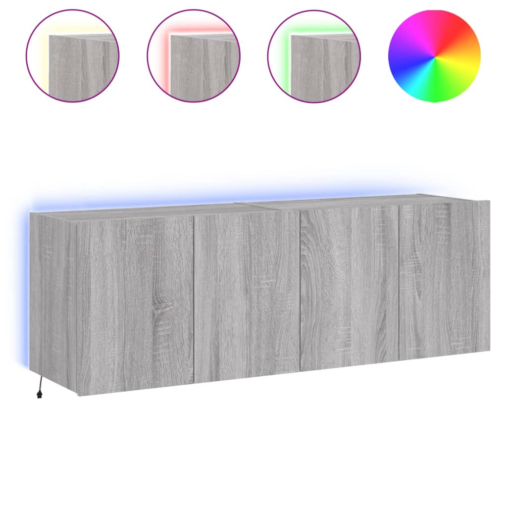 vidaXL Comodă TV de perete cu LED, 2 buc, gri sonoma, 60x35x41 cm vidaXL Comodă TV de perete cu LED, 2 buc, gri sonoma, 60x35x41 cm