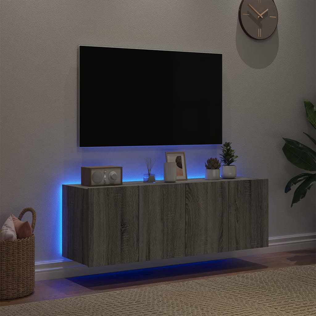 vidaXL Comodă TV de perete cu LED, 2 buc, gri sonoma, 60x35x41 cm vidaXL Comodă TV de perete cu LED, 2 buc, gri sonoma, 60x35x41 cm