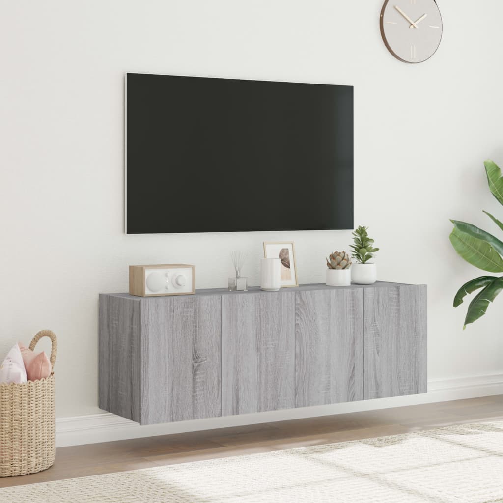vidaXL Comodă TV de perete cu LED, 2 buc, gri sonoma, 60x35x41 cm vidaXL Comodă TV de perete cu LED, 2 buc, gri sonoma, 60x35x41 cm