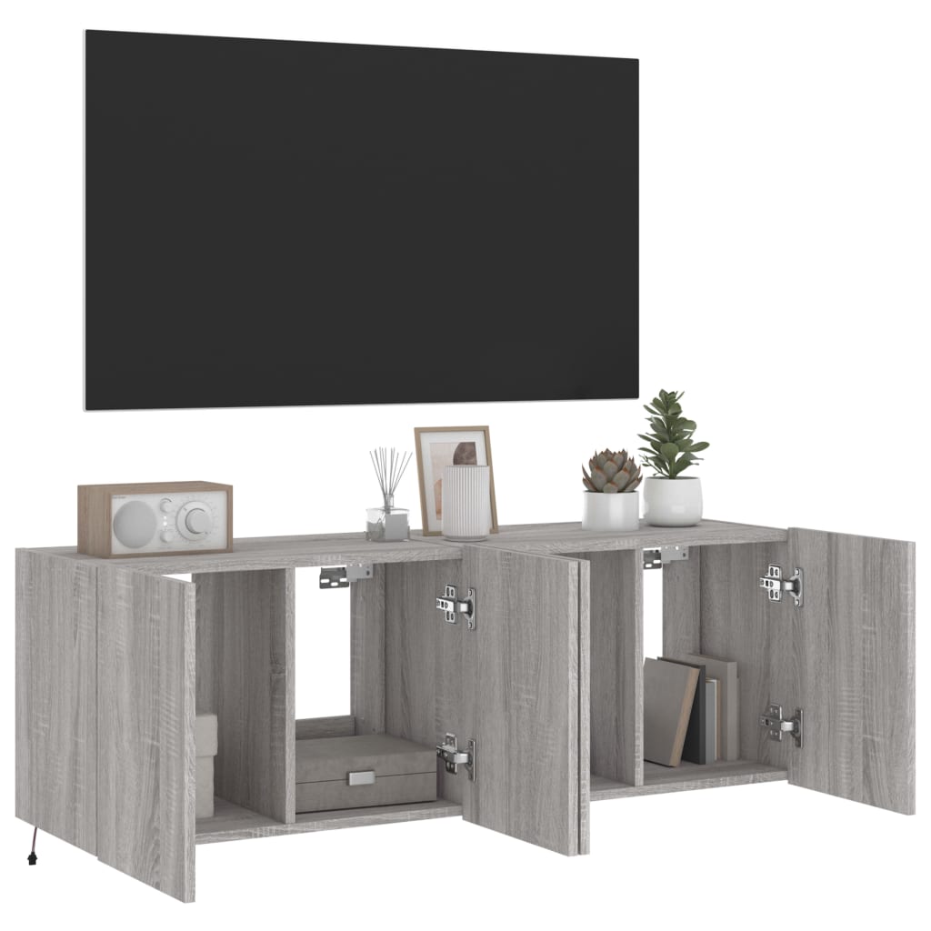 vidaXL Comodă TV de perete cu LED, 2 buc, gri sonoma, 60x35x41 cm vidaXL Comodă TV de perete cu LED, 2 buc, gri sonoma, 60x35x41 cm