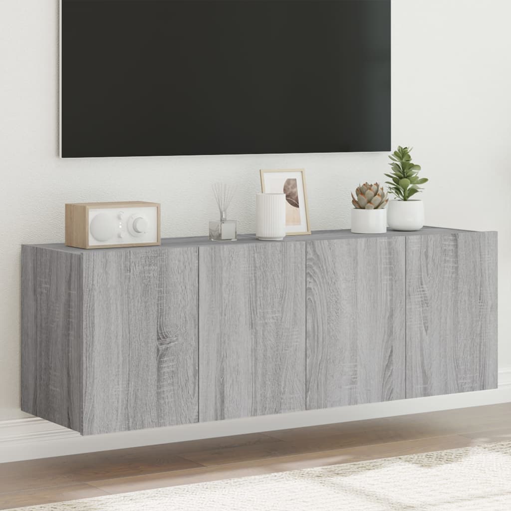 vidaXL Comodă TV de perete cu LED, 2 buc, gri sonoma, 60x35x41 cm vidaXL Comodă TV de perete cu LED, 2 buc, gri sonoma, 60x35x41 cm