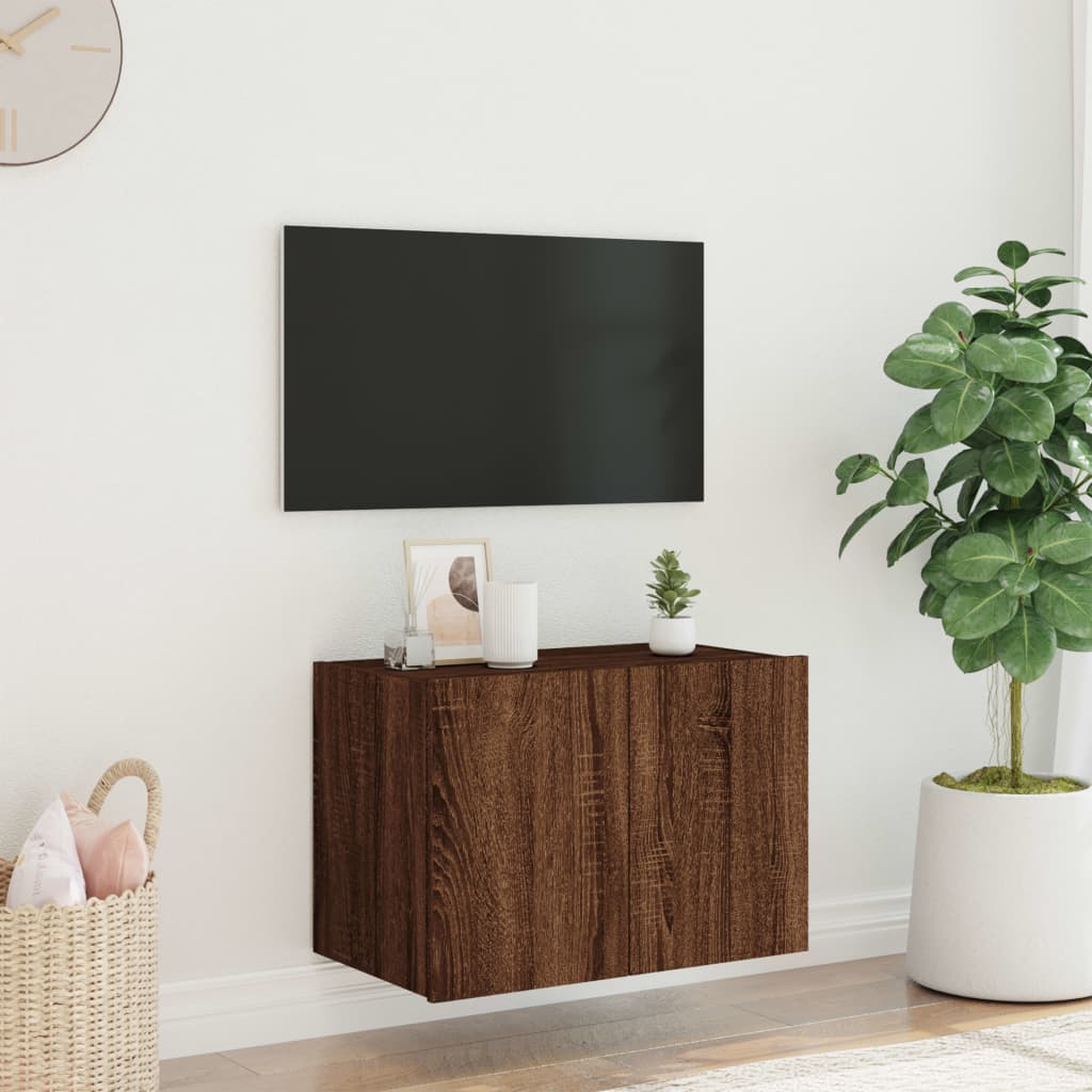 vidaXL Comodă TV de perete cu lumini LED, stejar maro, 60x35x41 cm vidaXL Comodă TV de perete cu lumini LED, stejar maro, 60x35x41 cm