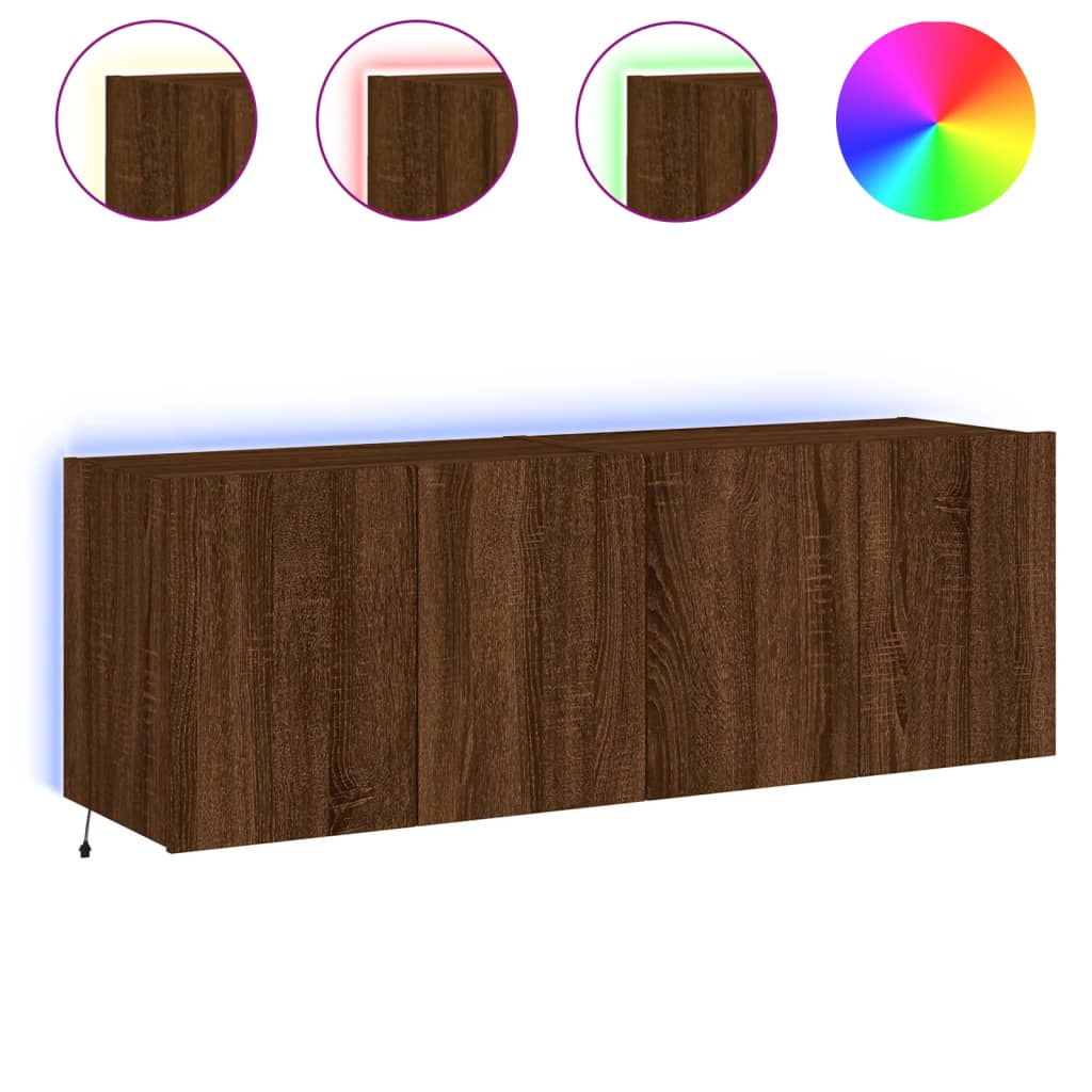 vidaXL Comodă TV de perete cu LED, 2 buc. stejar maro, 60x35x41 cm vidaXL Comodă TV de perete cu LED, 2 buc. stejar maro, 60x35x41 cm