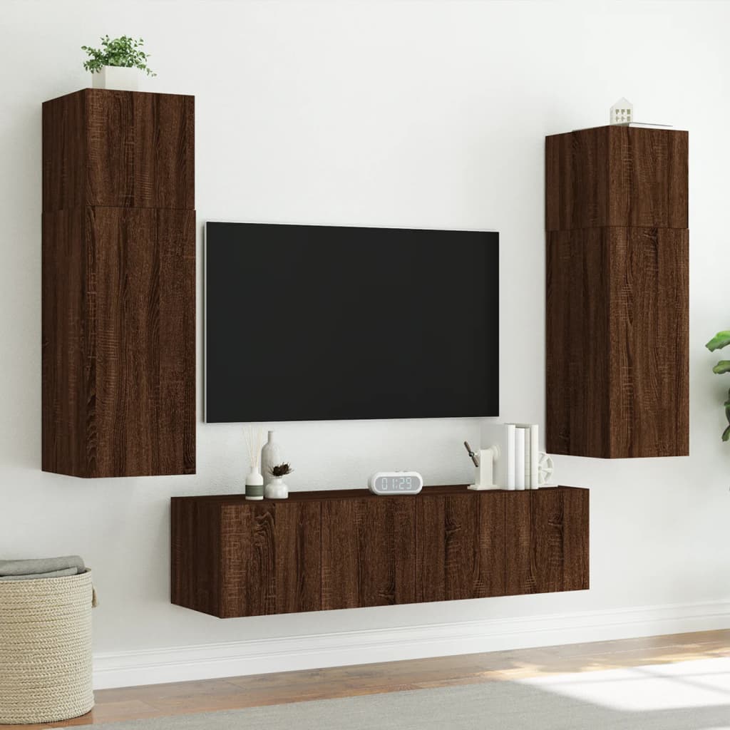 vidaXL Comodă TV de perete cu LED, 2 buc. stejar maro, 60x35x41 cm vidaXL Comodă TV de perete cu LED, 2 buc. stejar maro, 60x35x41 cm