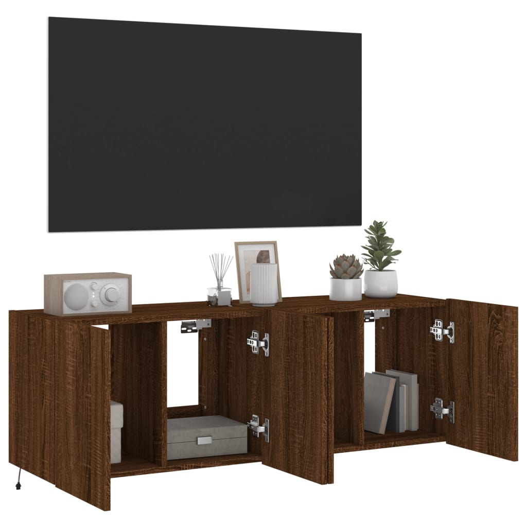 vidaXL Comodă TV de perete cu LED, 2 buc. stejar maro, 60x35x41 cm vidaXL Comodă TV de perete cu LED, 2 buc. stejar maro, 60x35x41 cm