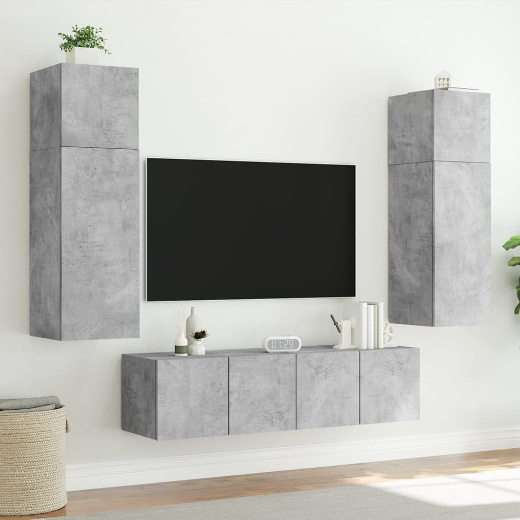 vidaXL Comodă TV de perete cu lumini LED, gri beton, 80x35x41 cm vidaXL Comodă TV de perete cu lumini LED, gri beton, 80x35x41 cm