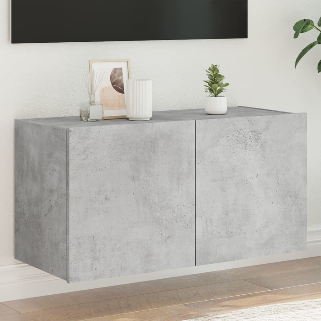 vidaXL Comodă TV de perete cu lumini LED, gri beton, 80x35x41 cm vidaXL Comodă TV de perete cu lumini LED, gri beton, 80x35x41 cm