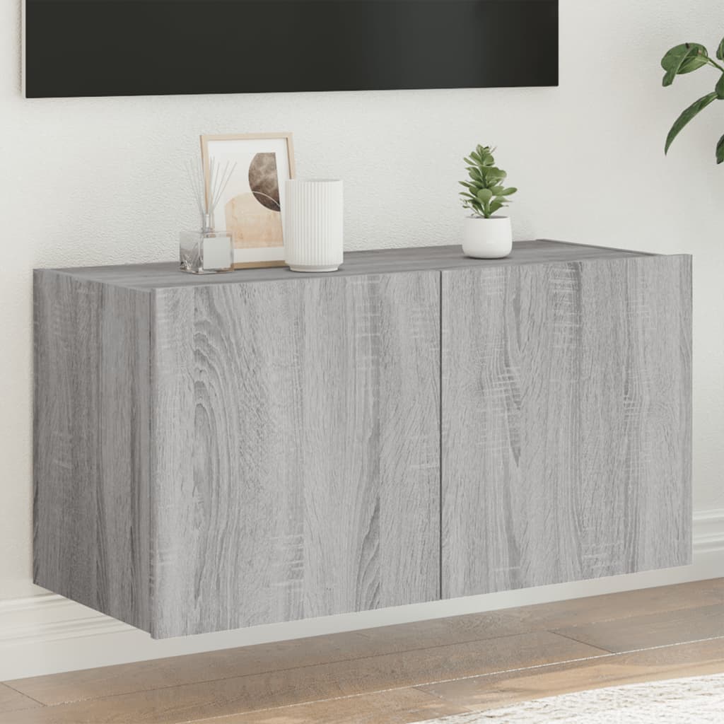vidaXL Comodă TV de perete cu lumini LED, gri sonoma, 80x35x41 cm vidaXL Comodă TV de perete cu lumini LED, gri sonoma, 80x35x41 cm