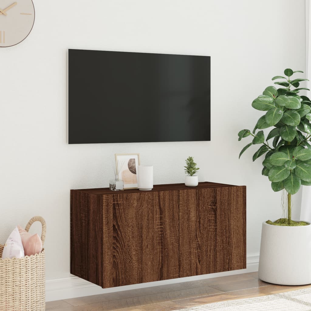 vidaXL Comodă TV de perete cu lumini LED, stejar maro, 80x35x41 cm vidaXL Comodă TV de perete cu lumini LED, stejar maro, 80x35x41 cm