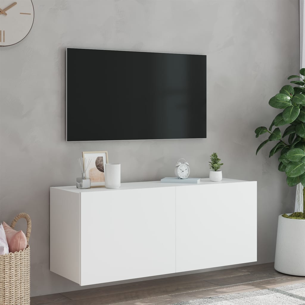 vidaXL Comodă TV de perete cu lumini LED, alb, 100x35x41 cm vidaXL Comodă TV de perete cu lumini LED, alb, 100x35x41 cm