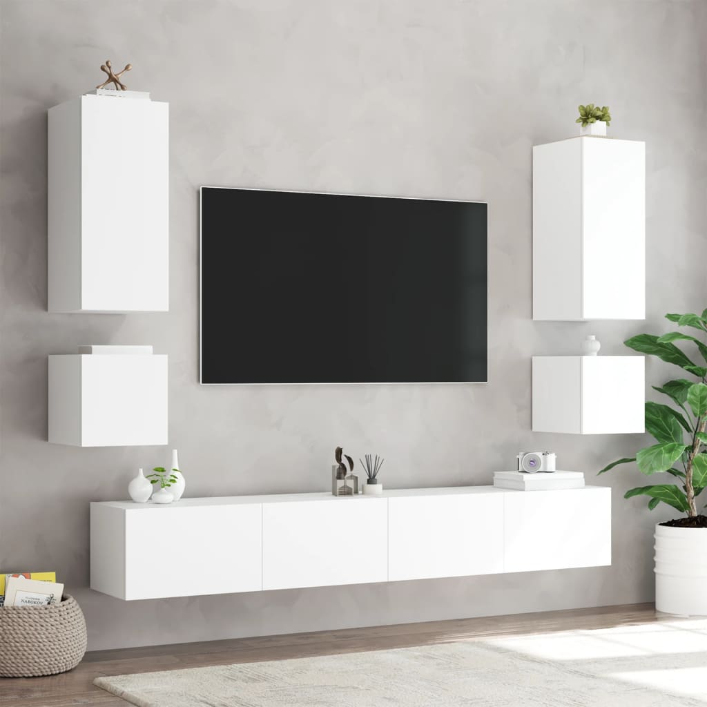 vidaXL Comodă TV de perete cu lumini LED, alb, 100x35x41 cm vidaXL Comodă TV de perete cu lumini LED, alb, 100x35x41 cm