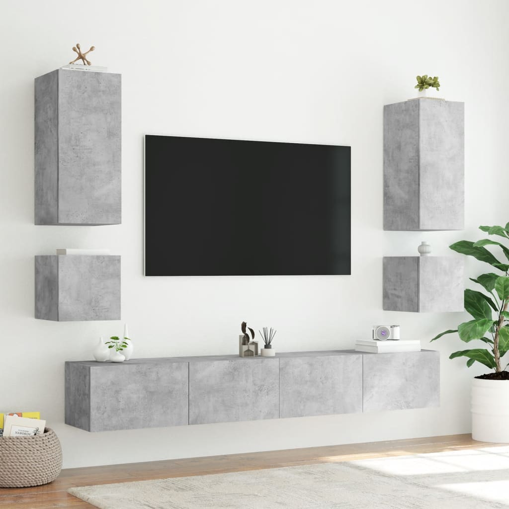 vidaXL Comodă TV de perete cu lumini LED, gri beton, 100x35x41 cm