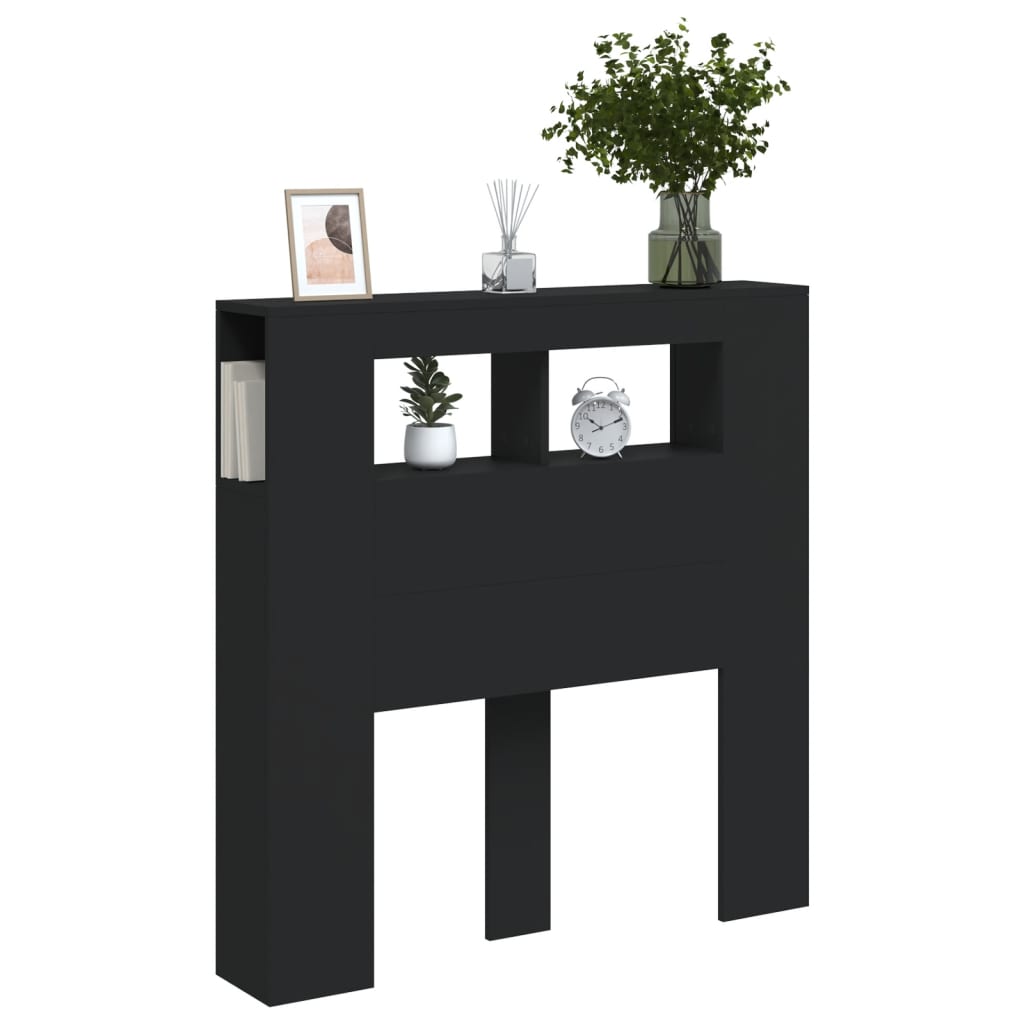 vidaXL Tăblie de pat cu LED, negru, 100x18,5x103,5 cm, lemn