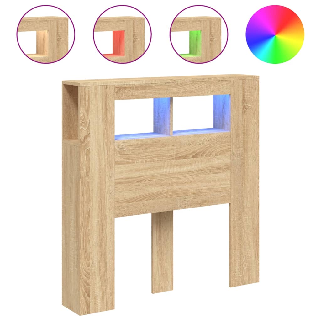vidaXL Tăblie de pat cu LED, stejar sonoma, 100x18,5x103,5 cm, lemn