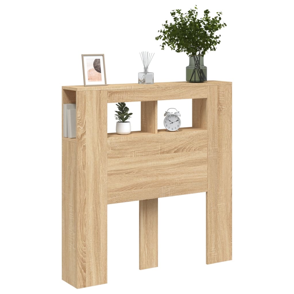 vidaXL Tăblie de pat cu LED, stejar sonoma, 100x18,5x103,5 cm, lemn