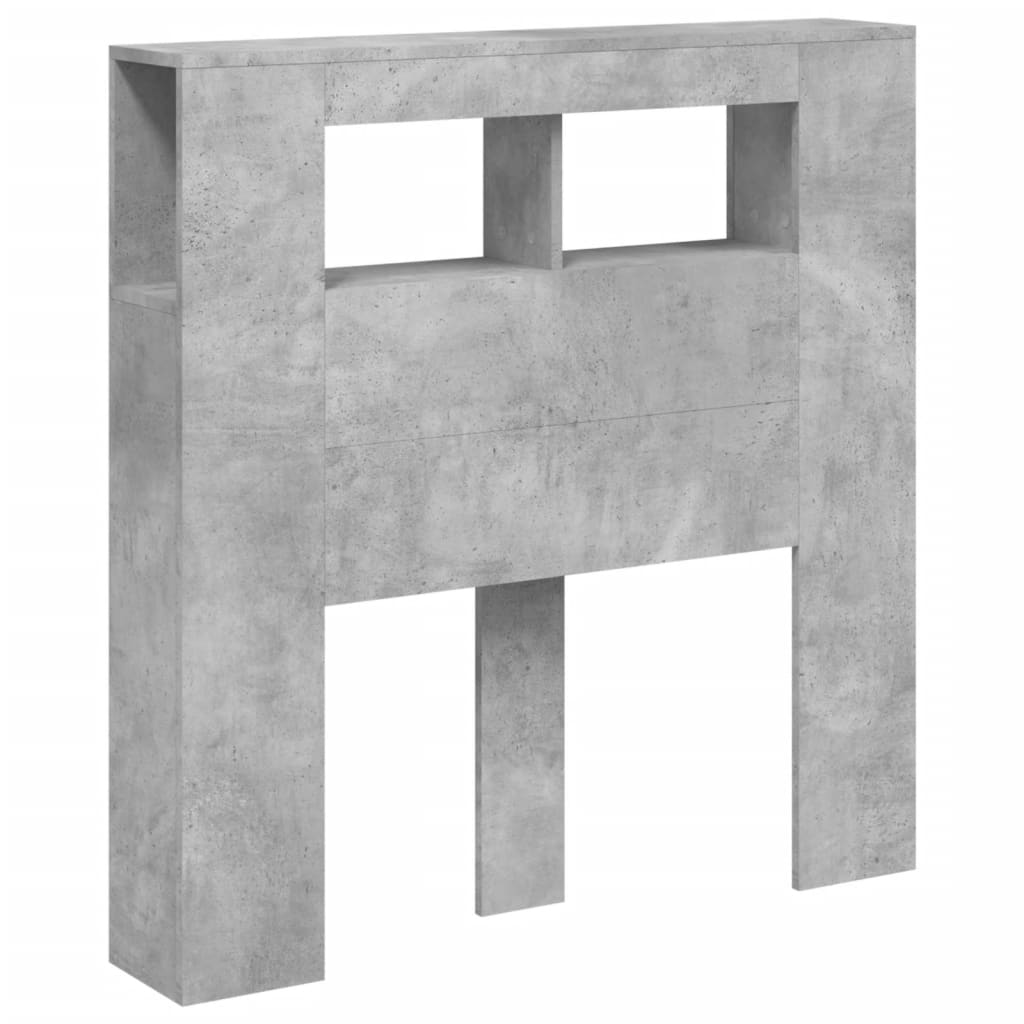 vidaXL Tăblie de pat cu LED, gri beton, 100x18,5x103,5 cm, lemn