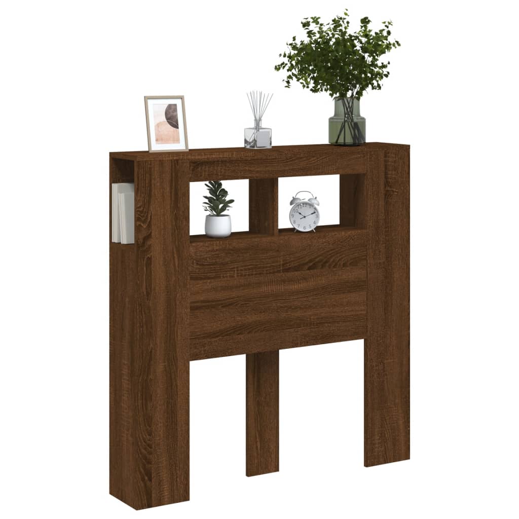 vidaXL Tăblie de pat cu LED, stejar maro, 100x18,5x103,5 cm, lemn vidaXL Tăblie de pat cu LED, stejar maro, 100x18,5x103,5 cm, lemn