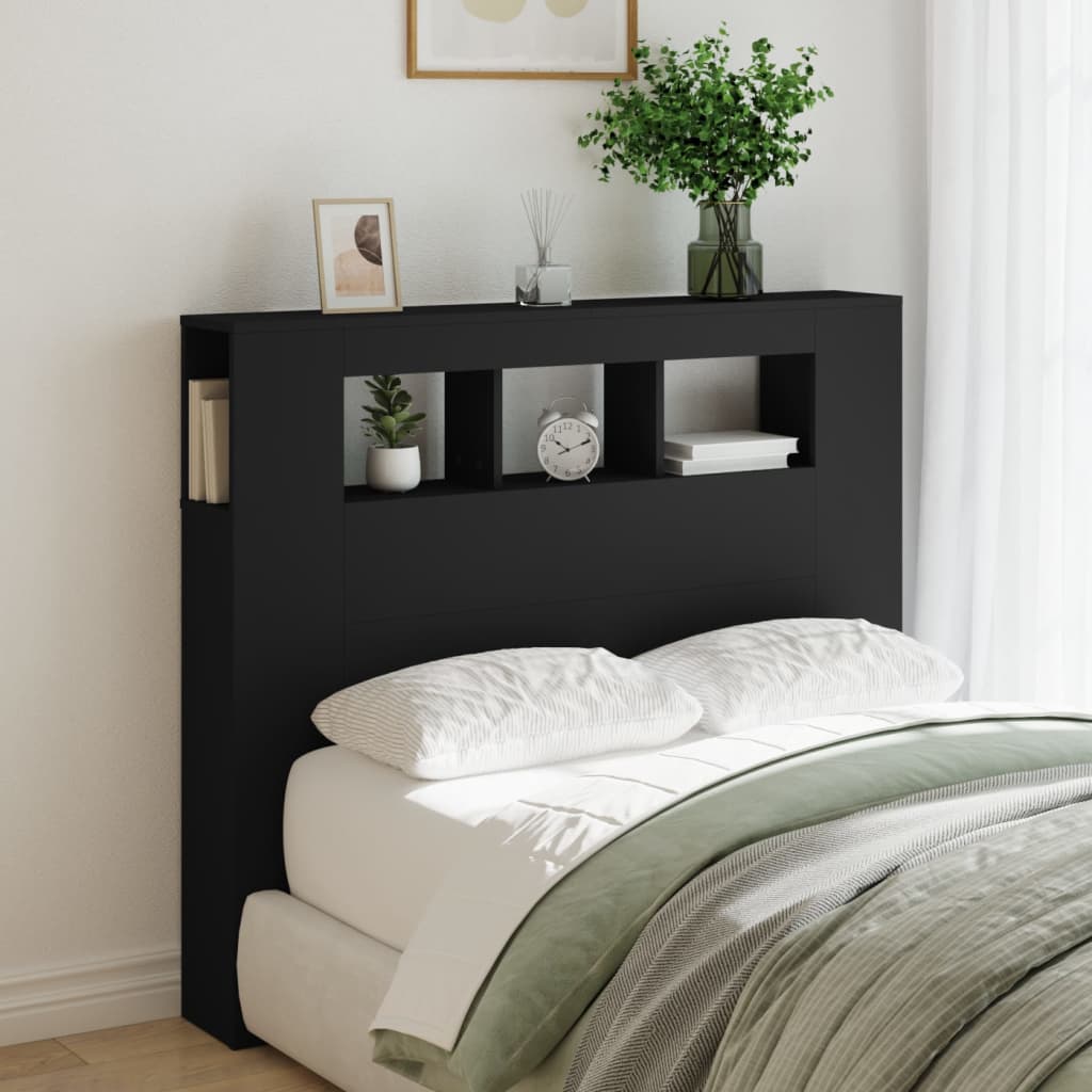 vidaXL Tăblie de pat cu LED, negru, 120x18,5x103,5 cm, lemn vidaXL Tăblie de pat cu LED, negru, 120x18,5x103,5 cm, lemn