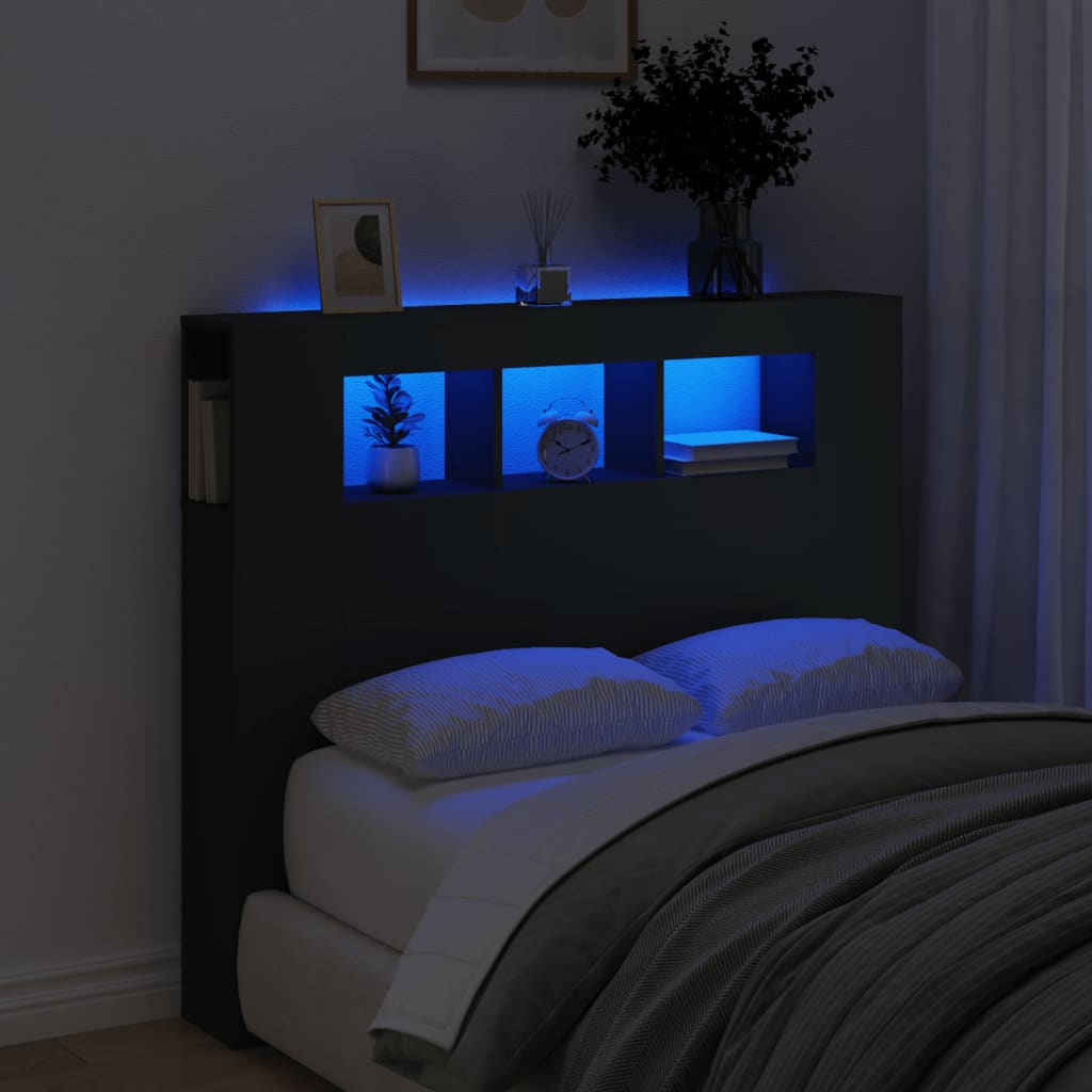 vidaXL Tăblie de pat cu LED, negru, 120x18,5x103,5 cm, lemn vidaXL Tăblie de pat cu LED, negru, 120x18,5x103,5 cm, lemn