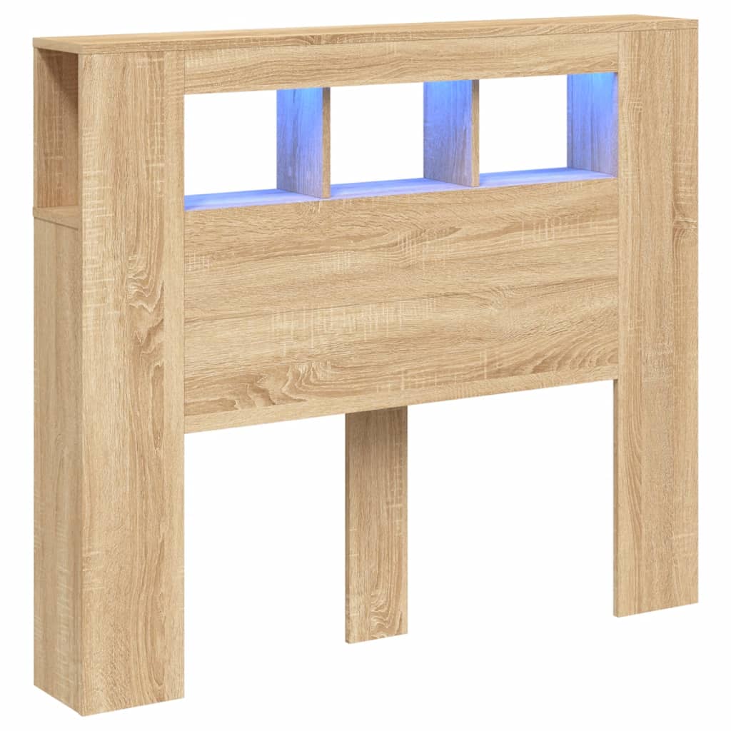 vidaXL Tăblie de pat cu LED, stejar sonoma, 120x18,5x103,5 cm, lemn