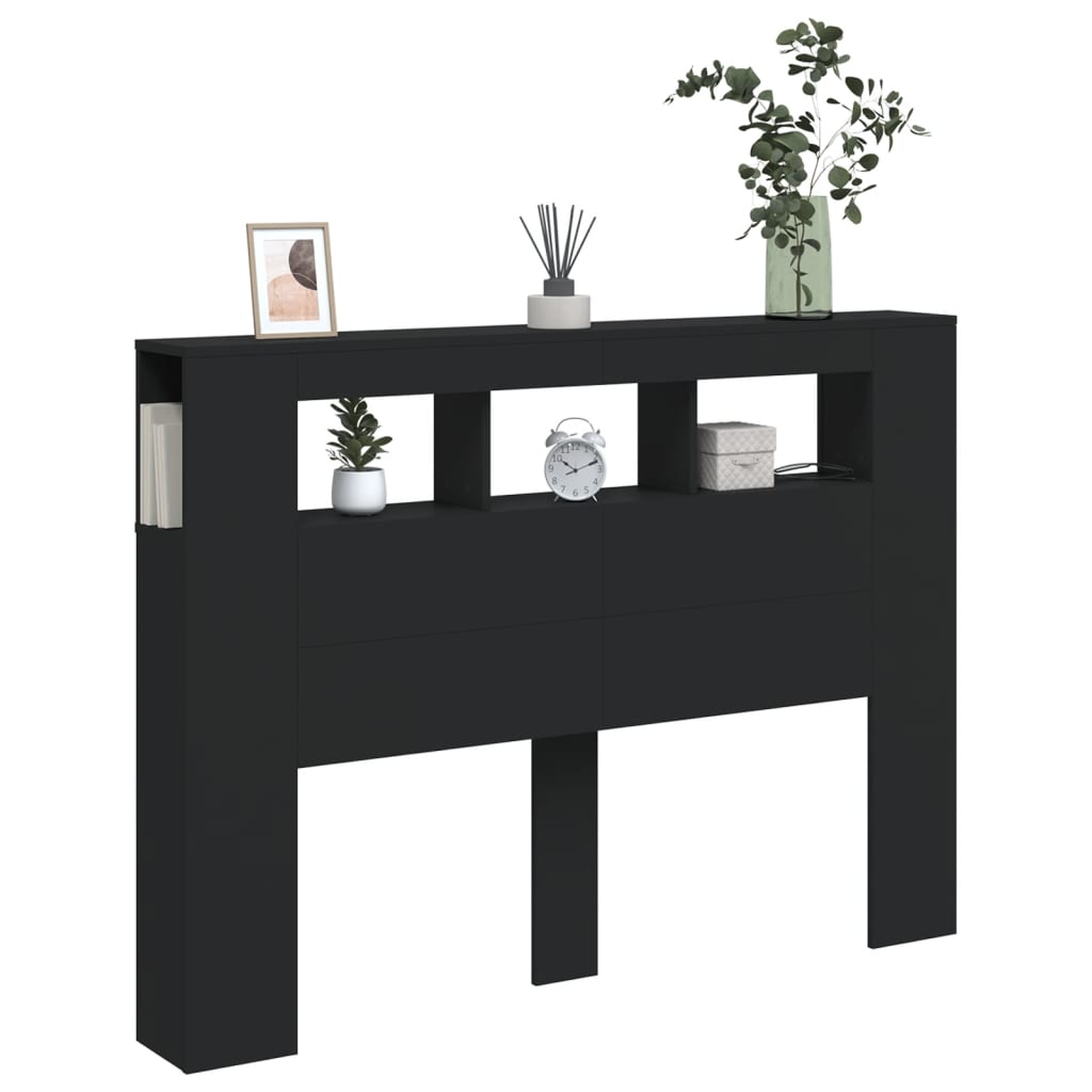 vidaXL Tăblie de pat cu LED, negru, 140x18,5x103,5 cm, lemn vidaXL Tăblie de pat cu LED, negru, 140x18,5x103,5 cm, lemn