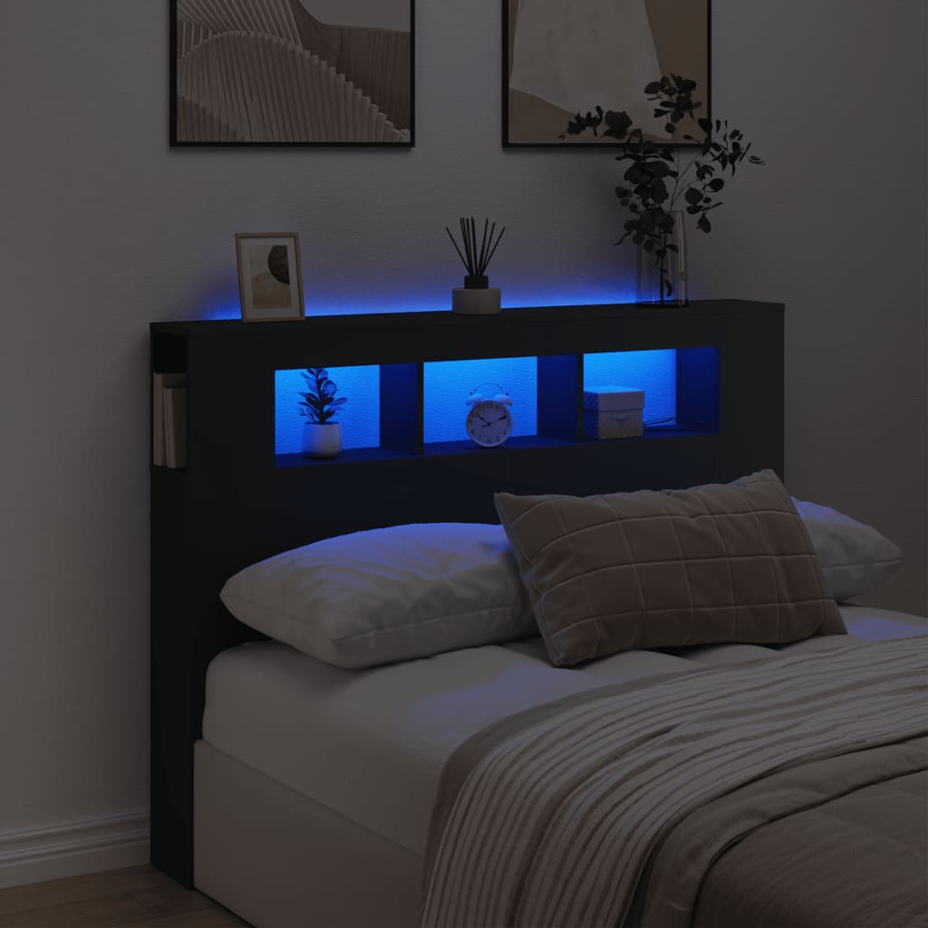 vidaXL Tăblie de pat cu LED, negru, 140x18,5x103,5 cm, lemn vidaXL Tăblie de pat cu LED, negru, 140x18,5x103,5 cm, lemn