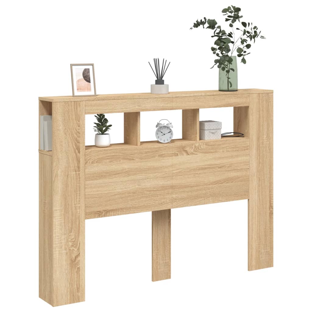 vidaXL Tăblie de pat cu LED, stejar sonoma, 140x18,5x103,5 cm, lemn
