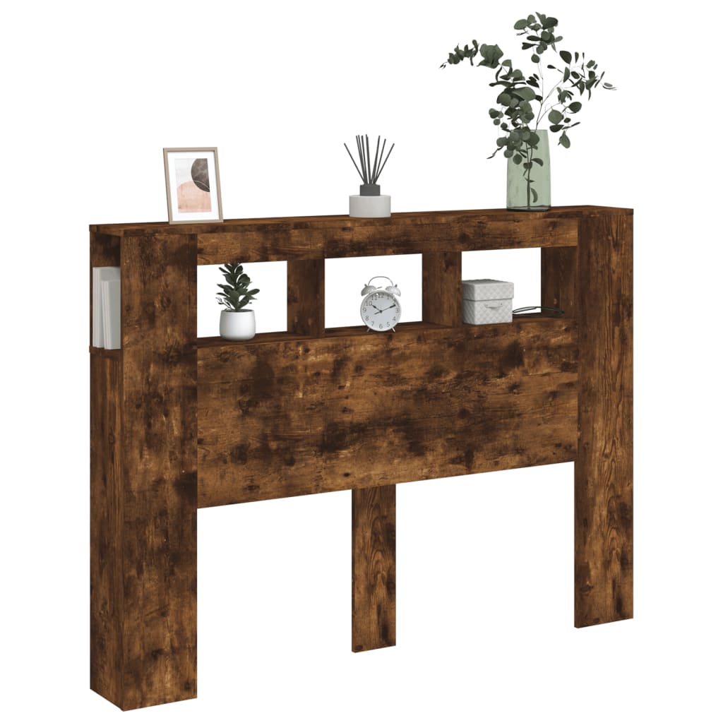 vidaXL Tăblie de pat cu LED, stejar fumuriu, 140x18,5x103,5 cm, lemn