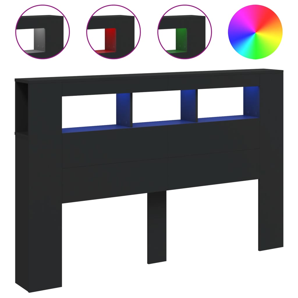 vidaXL Tăblie de pat cu LED, negru, 160x18,5x103,5 cm, lemn vidaXL Tăblie de pat cu LED, negru, 160x18,5x103,5 cm, lemn