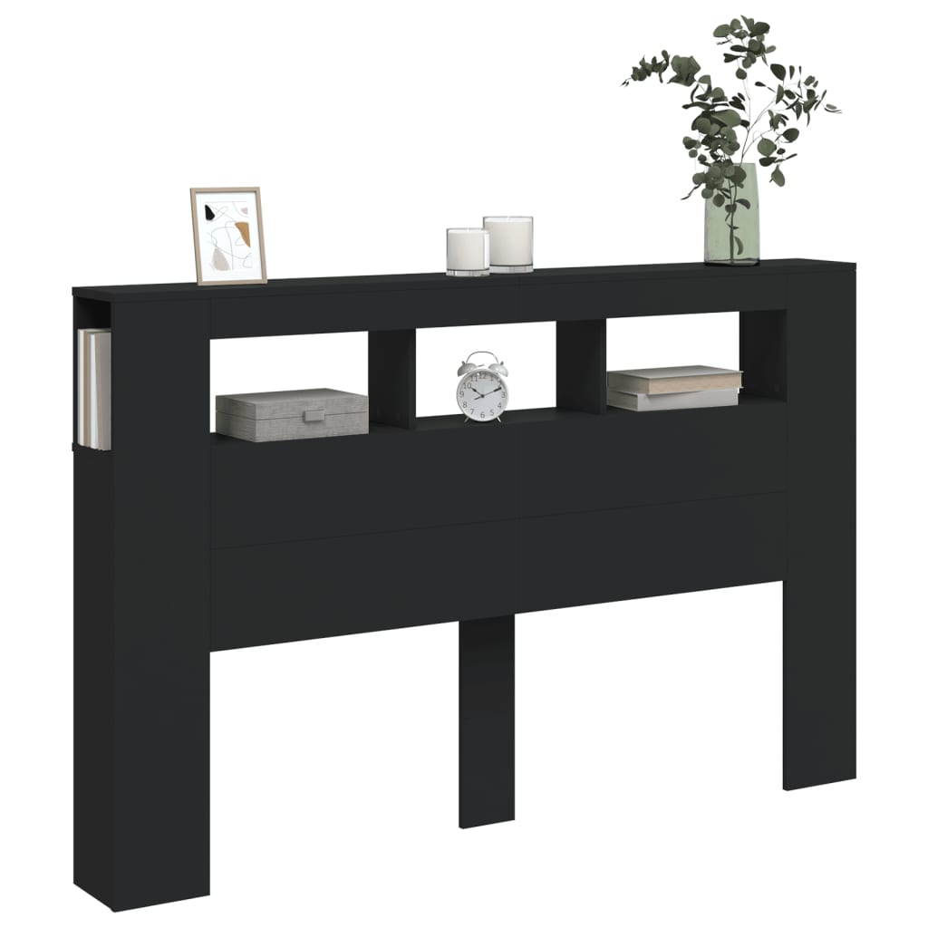 vidaXL Tăblie de pat cu LED, negru, 160x18,5x103,5 cm, lemn vidaXL Tăblie de pat cu LED, negru, 160x18,5x103,5 cm, lemn