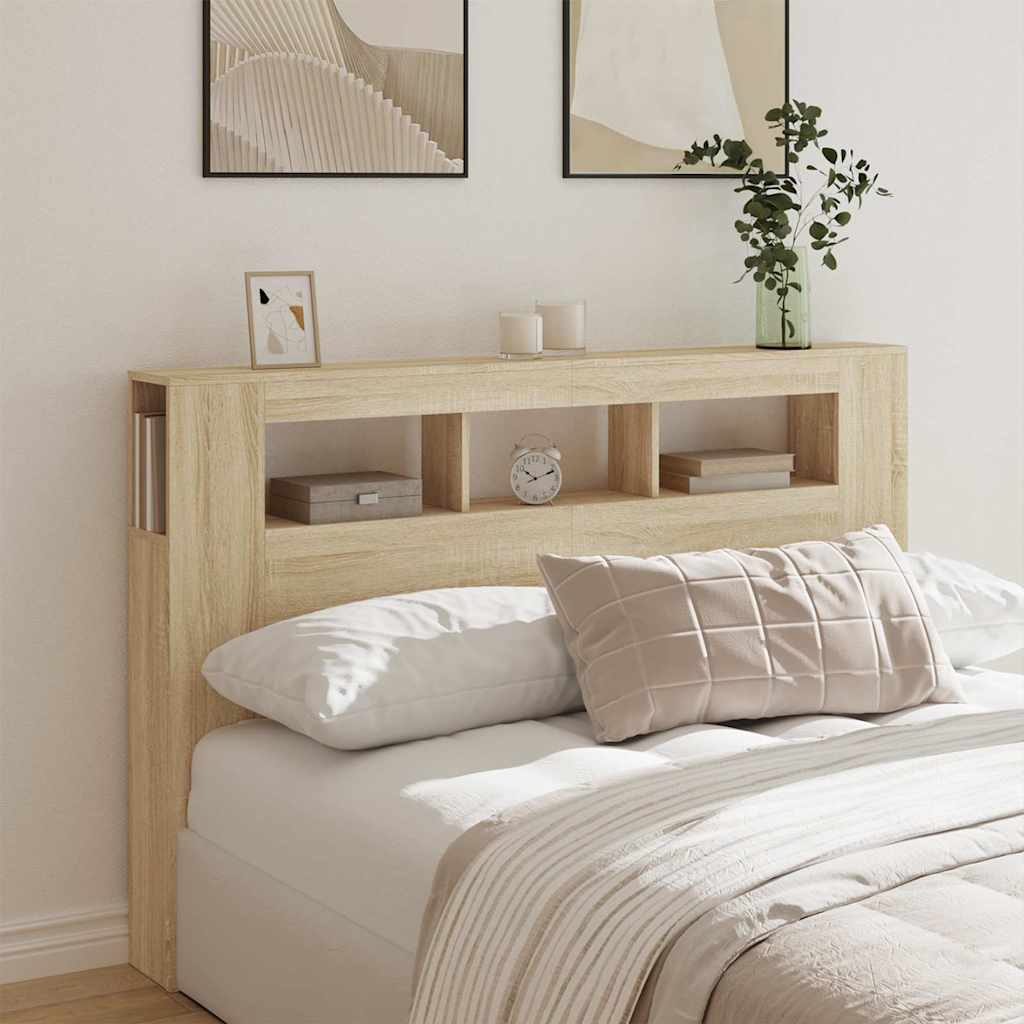vidaXL Tăblie de pat cu LED, stejar sonoma, 160x18,5x103,5 cm, lemn