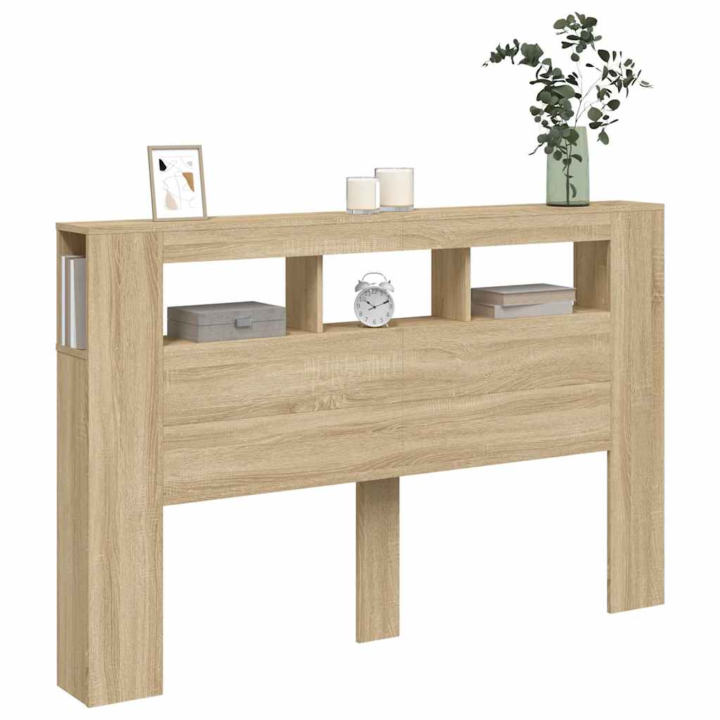vidaXL Tăblie de pat cu LED, stejar sonoma, 160x18,5x103,5 cm, lemn