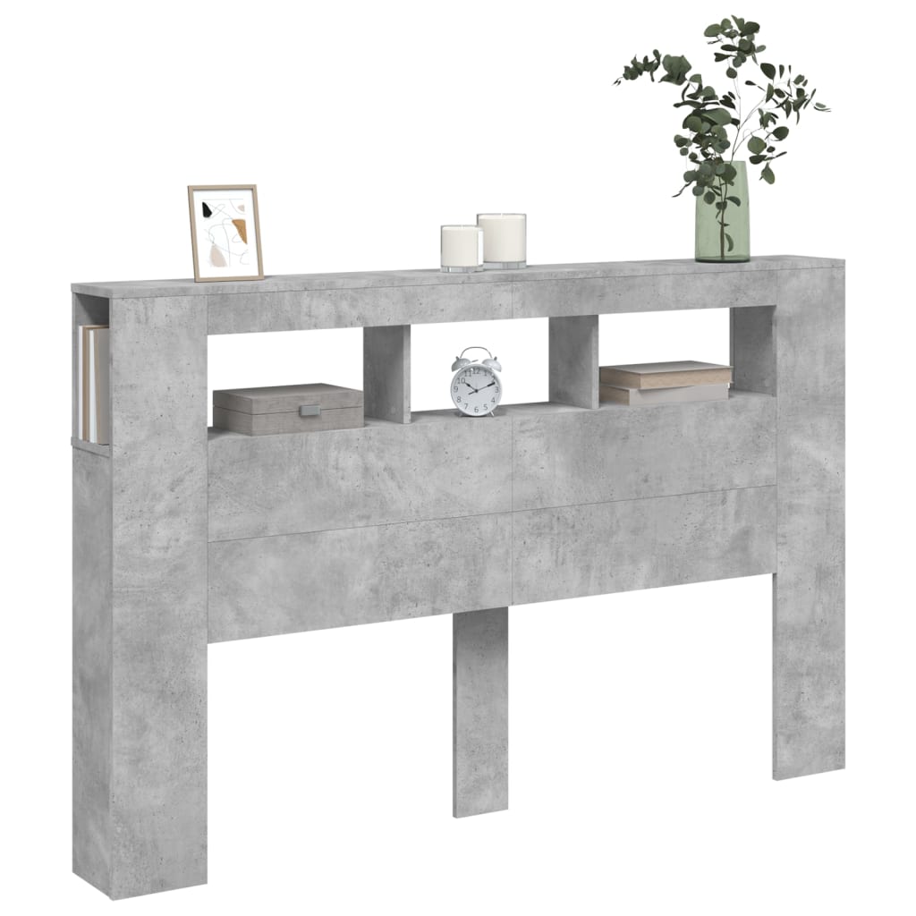 vidaXL Tăblie de pat cu LED, gri beton, 160x18,5x103,5 cm, lemn