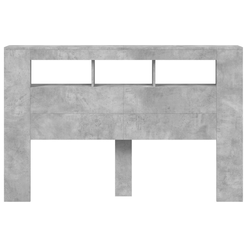 vidaXL Tăblie de pat cu LED, gri beton, 160x18,5x103,5 cm, lemn
