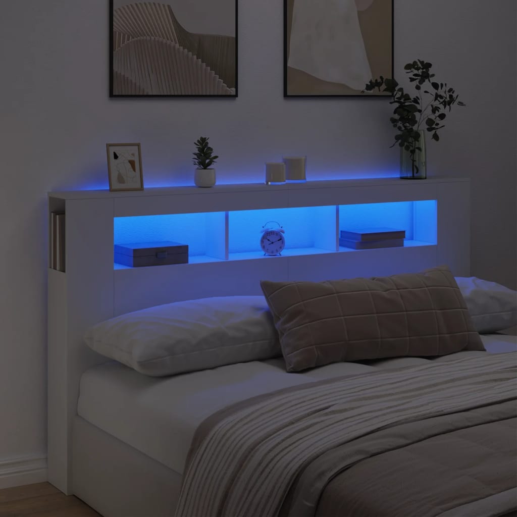 vidaXL Tăblie de pat cu LED, alb, 180x18,5x103,5 cm, lemn vidaXL Tăblie de pat cu LED, alb, 180x18,5x103,5 cm, lemn
