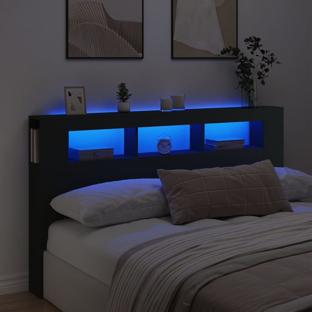 vidaXL Tăblie de pat cu LED, negru, 180x18,5x103,5 cm, lemn vidaXL Tăblie de pat cu LED, negru, 180x18,5x103,5 cm, lemn