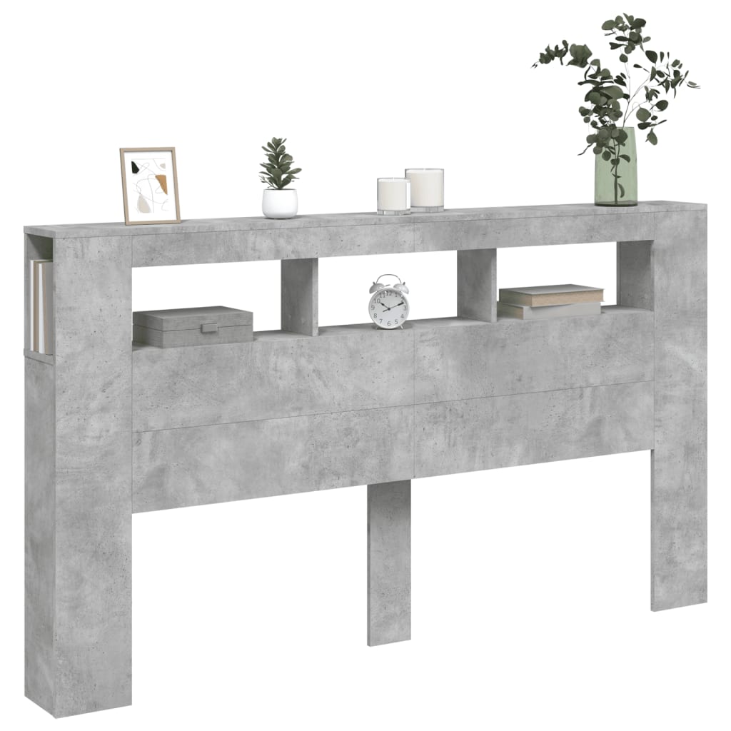 vidaXL Tăblie de pat cu LED, gri beton, 180x18,5x103,5 cm, lemn
