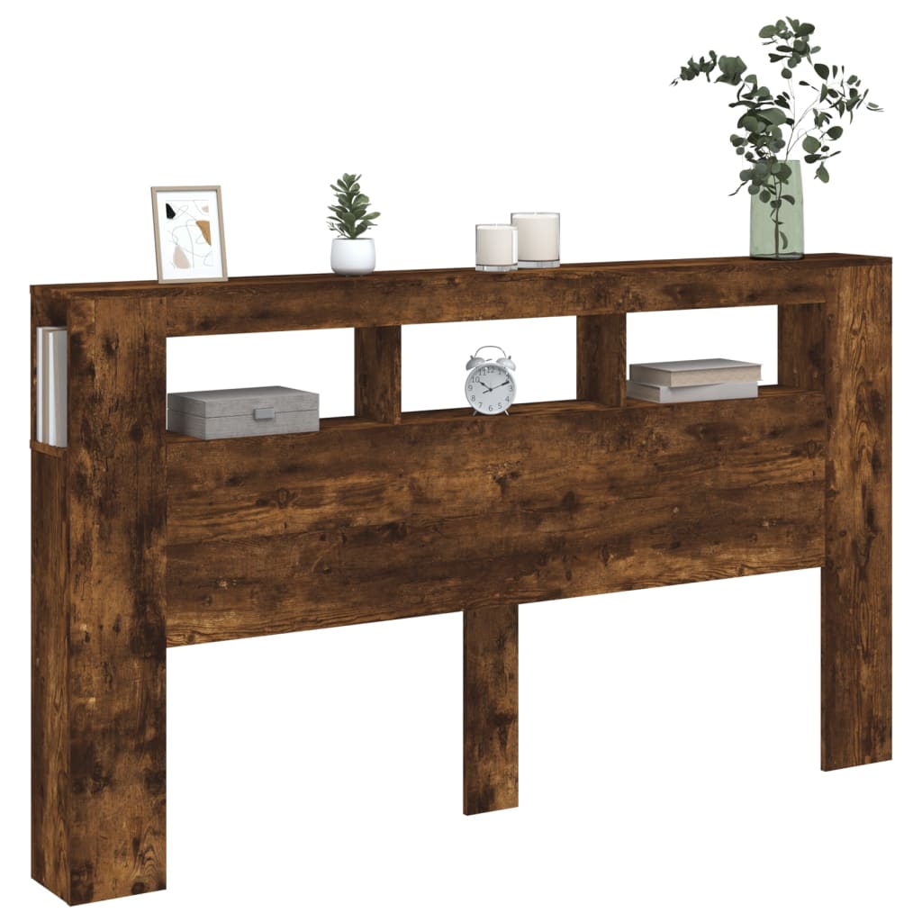 vidaXL Tăblie de pat cu LED, stejar fumuriu, 180x18,5x103,5 cm, lemn