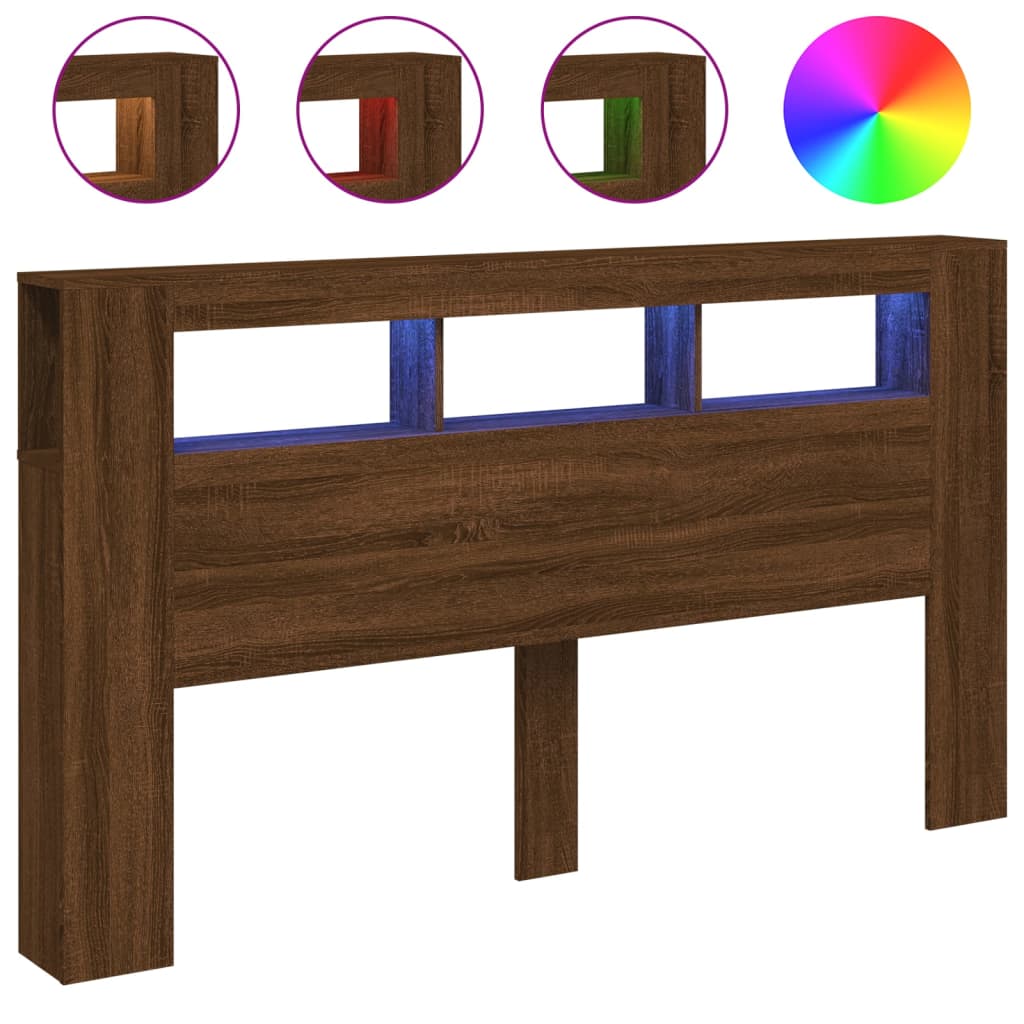 vidaXL Tăblie de pat cu LED, stejar maro, 180x18,5x103,5 cm, lemn
