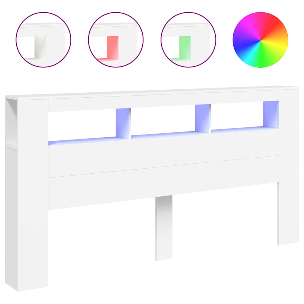 vidaXL Tăblie de pat cu LED, alb, 200x18,5x103,5 cm, lemn prelucrat vidaXL Tăblie de pat cu LED, alb, 200x18,5x103,5 cm, lemn prelucrat