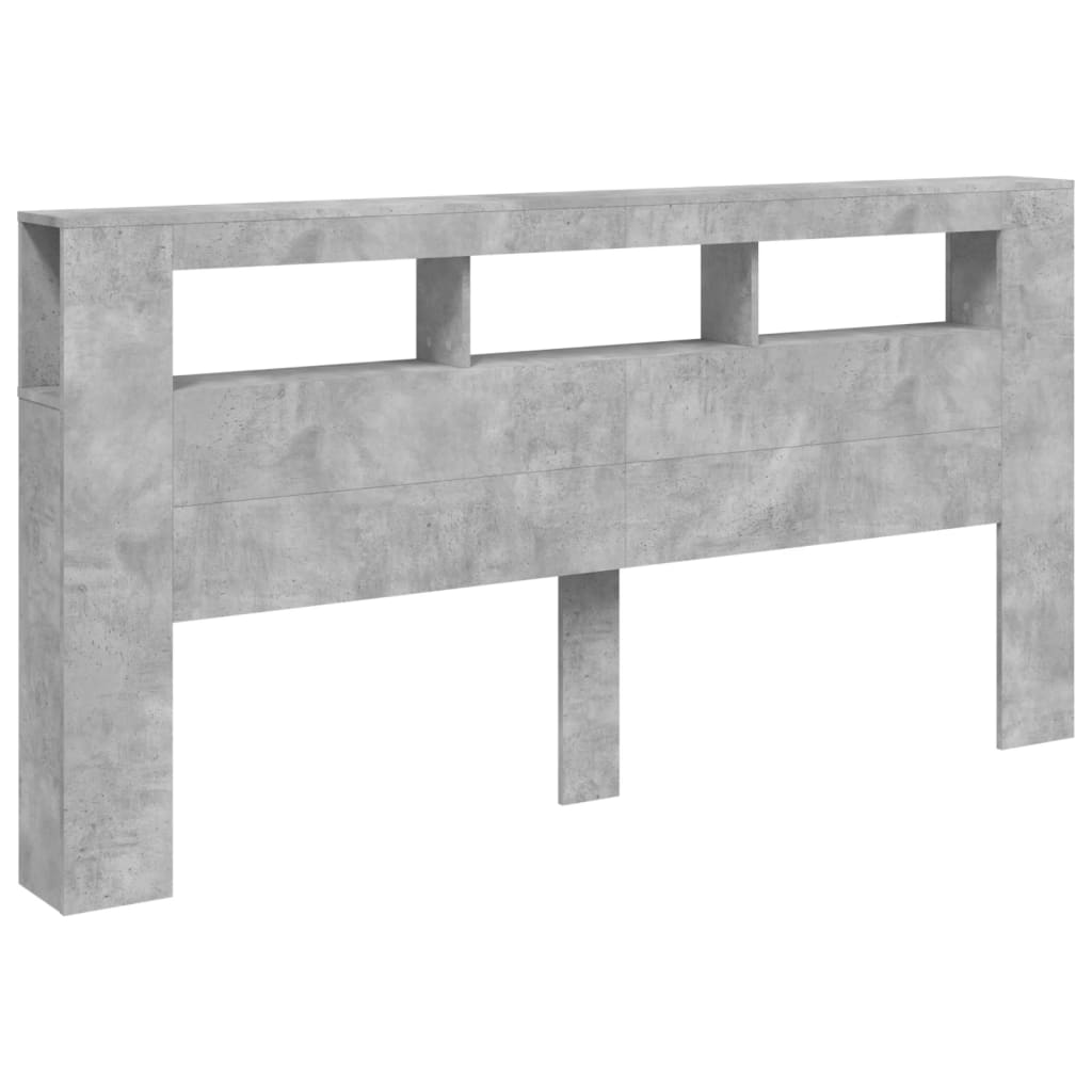 vidaXL Tăblie de pat cu LED, gri beton, 200x18,5x103,5 cm, lemn