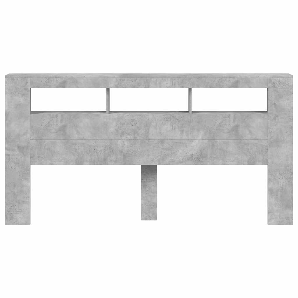 vidaXL Tăblie de pat cu LED, gri beton, 200x18,5x103,5 cm, lemn