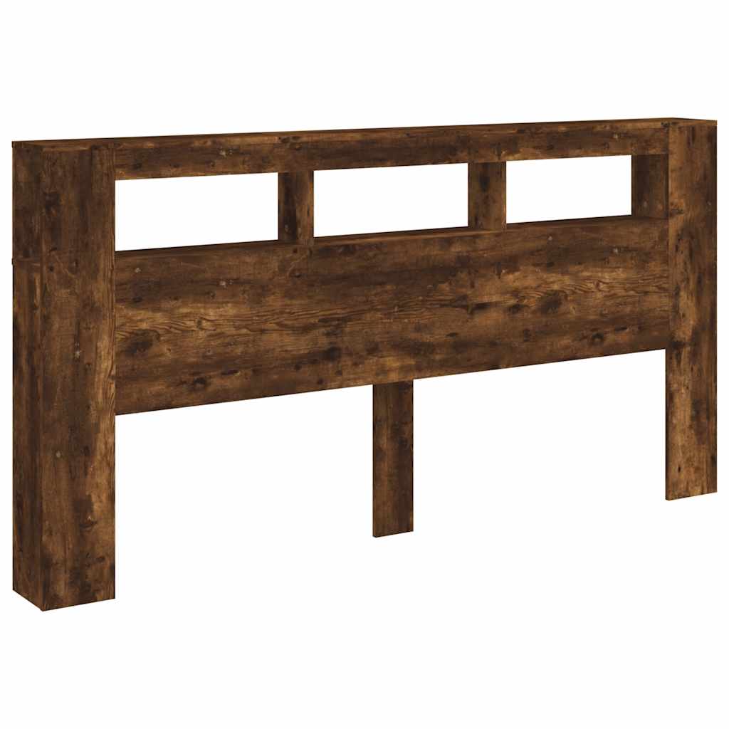 vidaXL Tăblie de pat cu LED, stejar fumuriu, 220x18,5x103,5 cm, lemn